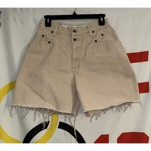 Vintage 90s Zena Cut Off Denim Shorts Womens 10P Beige High Rise Light Wash